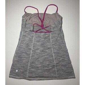 Lululemon Athletica Strappy Gray/Hot Pink Tank  Size 8 Gym Workout